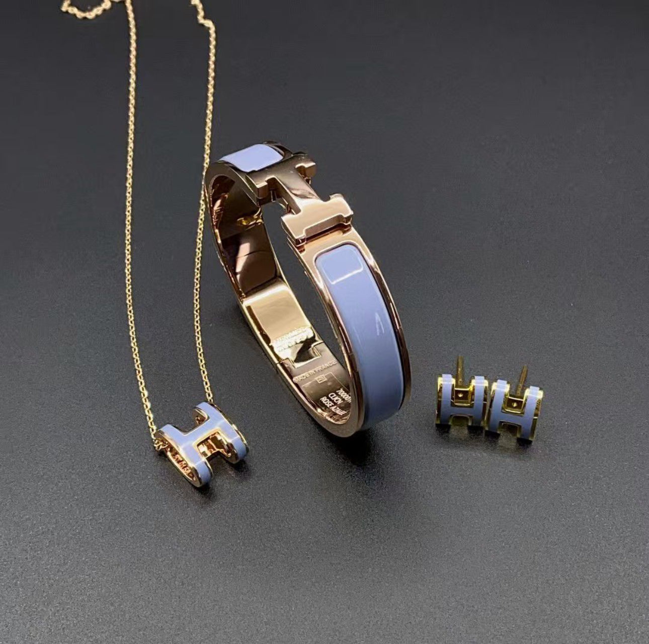 Luxury-Inspired H Jewelry Set – Bracelet, Necklace & Earrings | Available in White, Black, Pink, Red, Green & Blue