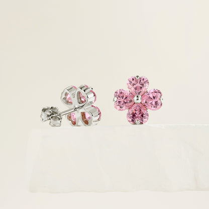 🌸💕 “Rosy Bloom” Pink Crystal Stud Earrings ✨