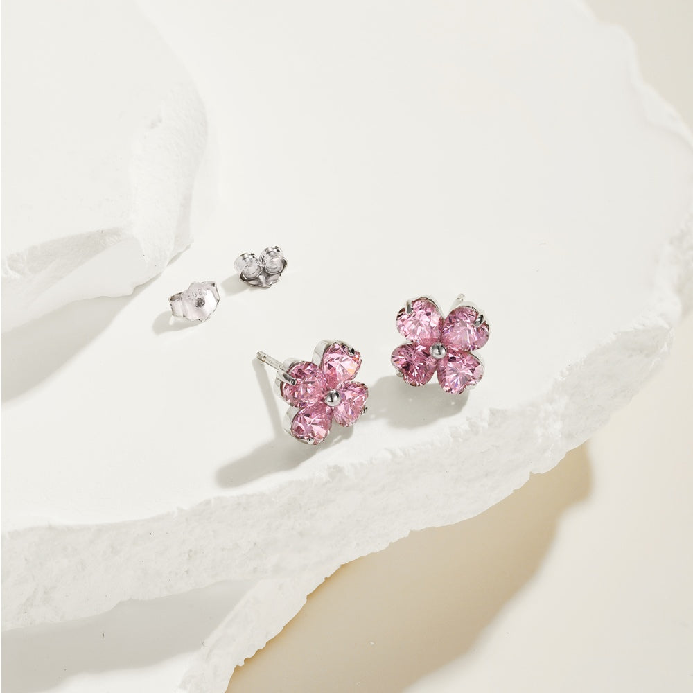 🌸💕 “Rosy Bloom” Pink Crystal Stud Earrings ✨