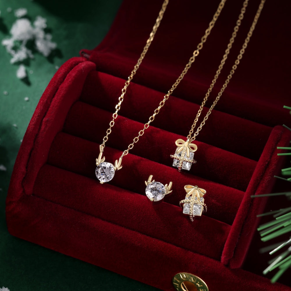 🎁🦌 “Holiday Spark” Reindeer & Gift Stud Earrings ✨🎄