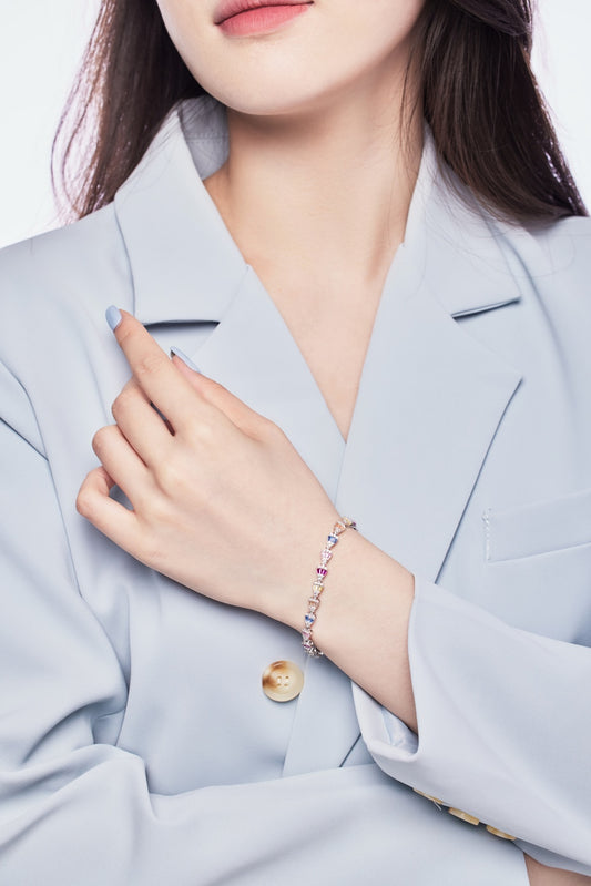 🌈 Carousel Dreams Multicolor Baguette Bracelet in Sterling Silver ✨