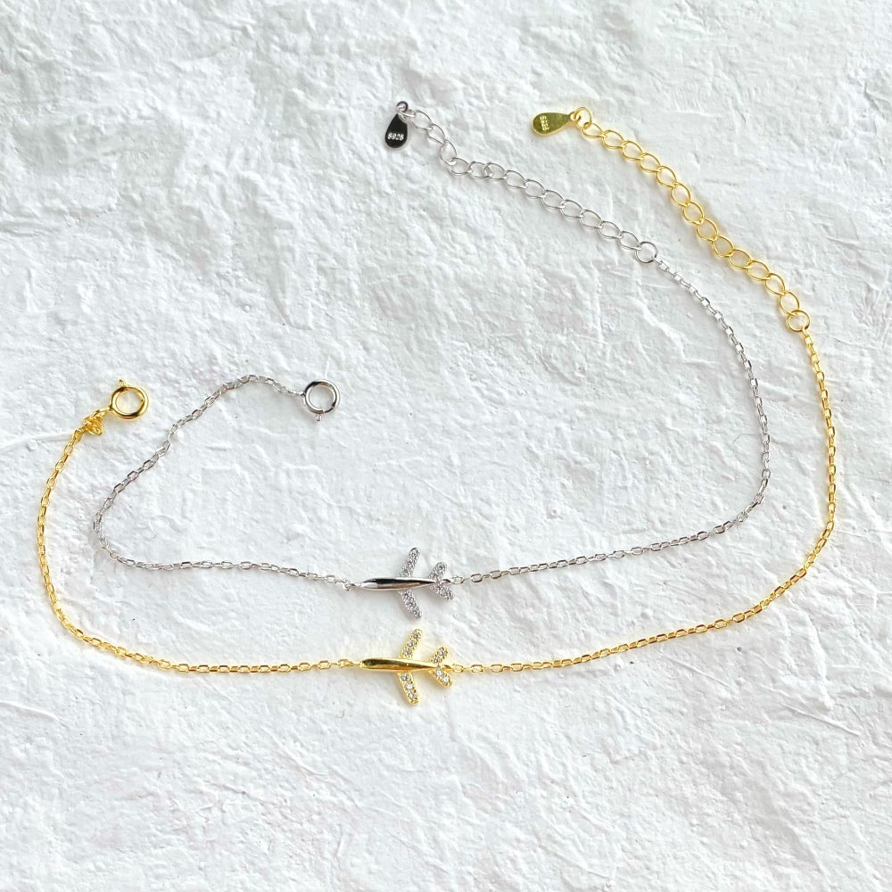 "Fly With Me" Sterling Silver Airplane Bracelet 🌍💫