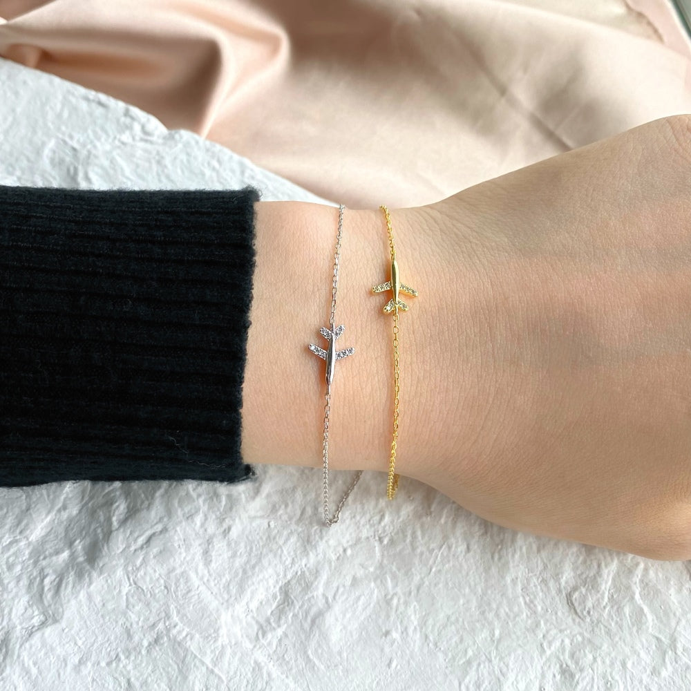 "Fly With Me" Sterling Silver Airplane Bracelet 🌍💫