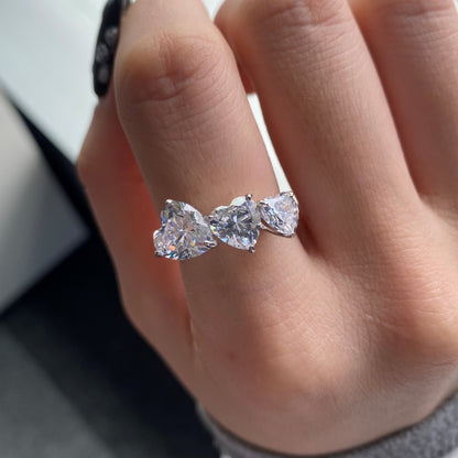 💖 Triple Heart Sparkle Ring – Radiate Love in Every Glance  💍