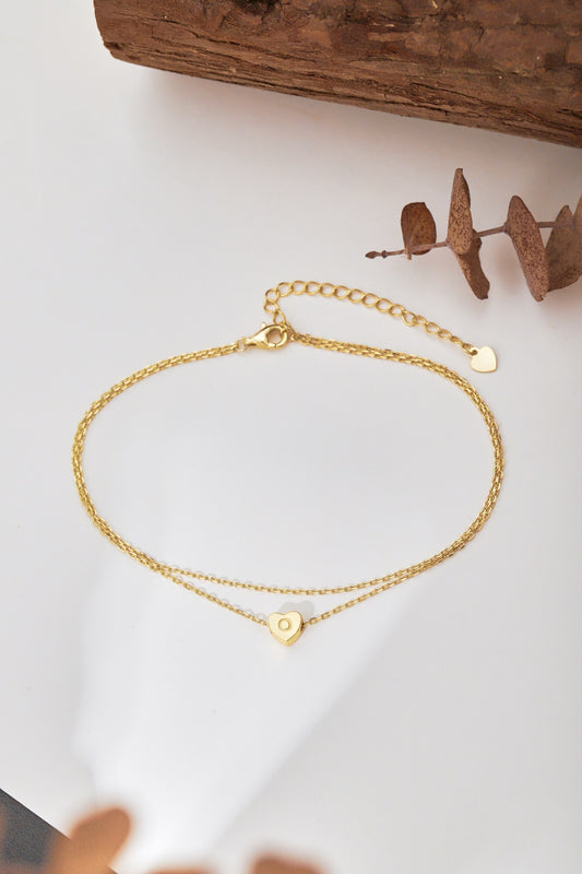 💛✨ Personalized Gold Heart Initial Anklet – "O" Charm ✨💛