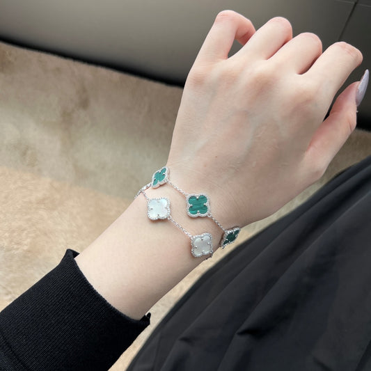 "Lunar Petals" Mother-of-Pearl Floral Bracelet in Sterling Silver 🌙🤍