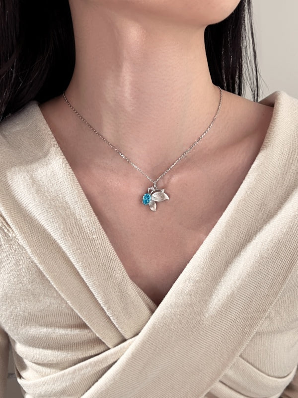 Blue Blossom Leaf Pendant Necklace 🌿💎