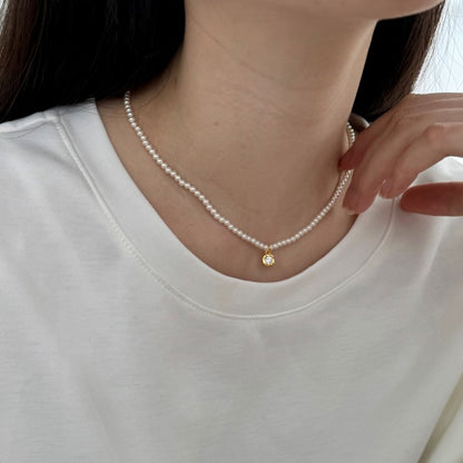Dainty Pearl Rose Charm Necklace 🌹✨