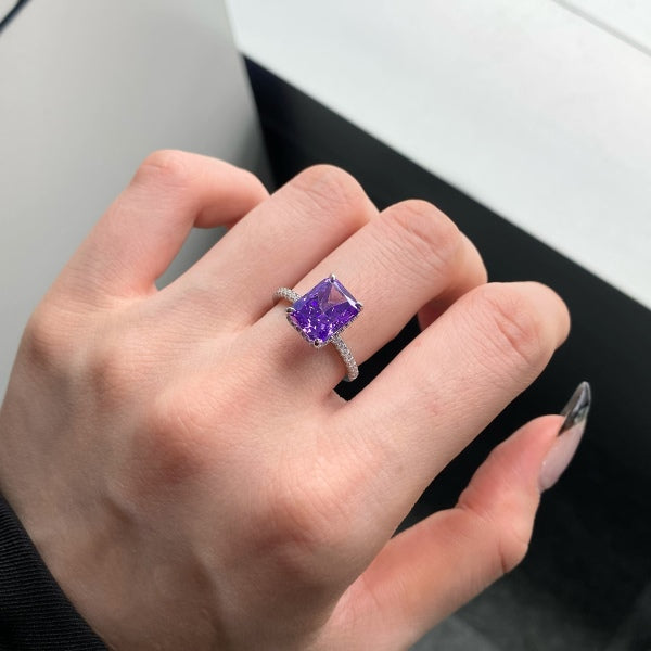 "Royal Radiance" Emerald-Cut Amethyst Birthstone Ring 💜👑
