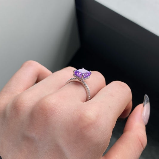 "Royal Radiance" Emerald-Cut Amethyst Birthstone Ring 💜👑