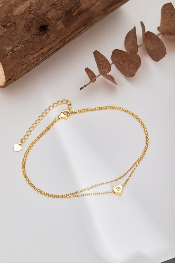 🌟 Personalized Heart Initial Anklet – "B" Charm🌟💛