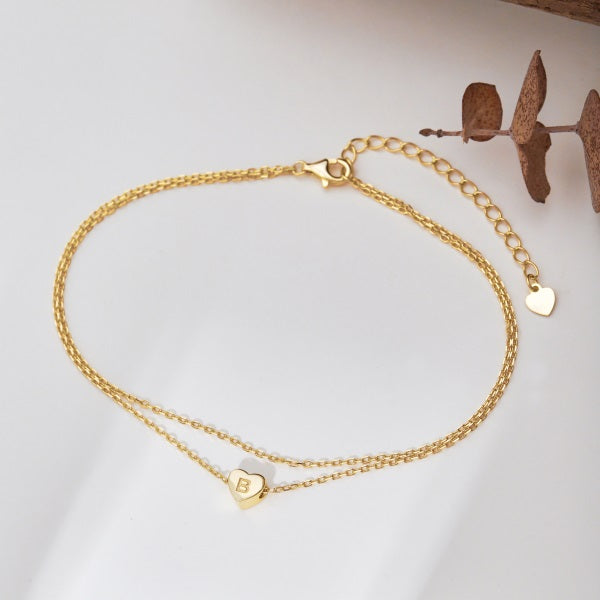 🌟 Personalized Heart Initial Anklet – "B" Charm🌟💛