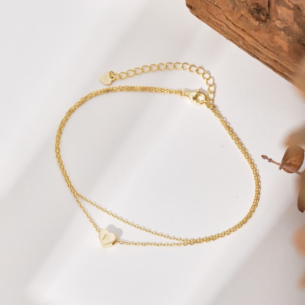 💖✨ Personalized Gold Heart Initial Anklet – "F" Charm ✨💖