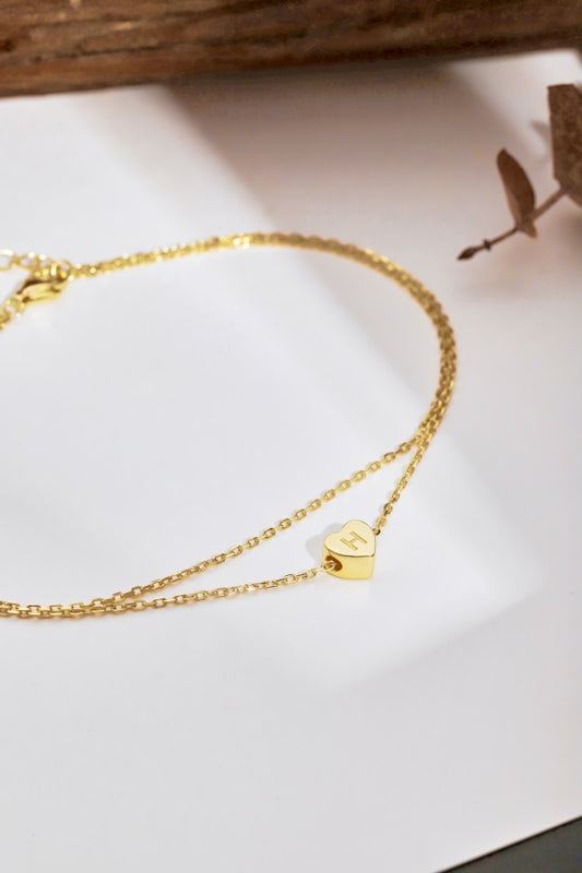 💛✨ Personalized Gold Heart Initial Anklet – "H" Charm ✨💛