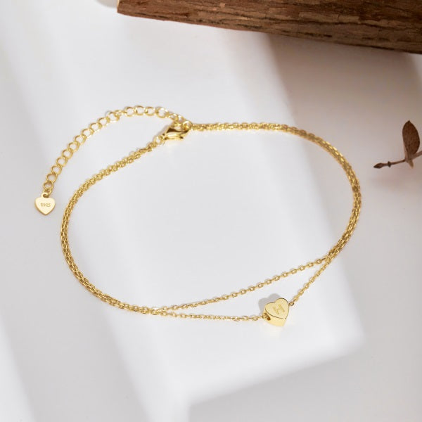 💛✨ Personalized Gold Heart Initial Anklet – "H" Charm ✨💛