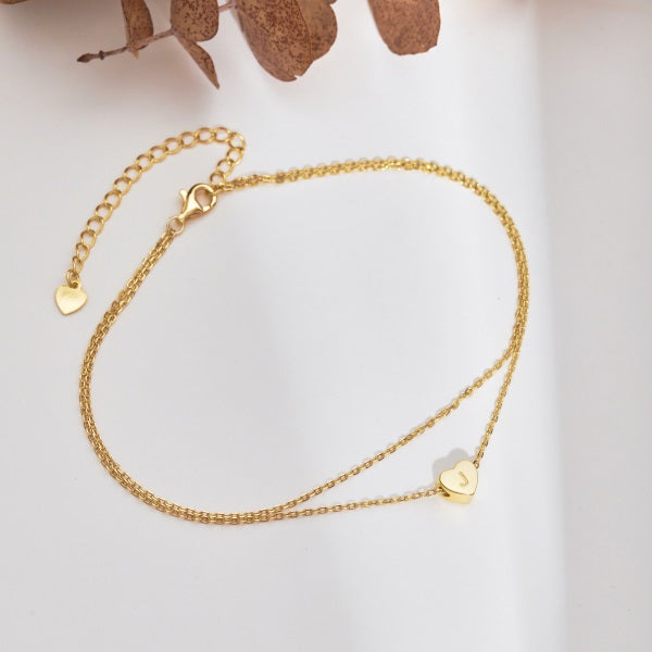 Krystal Gem Co. Adjustable Gold Double-Layer Heart Anklet