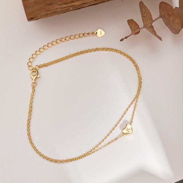 💛✨ Personalized Gold Heart Initial Anklet – "K" Charm ✨💛