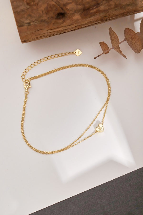 💛✨ Personalized Gold Heart Initial Anklet – "K" Charm ✨💛