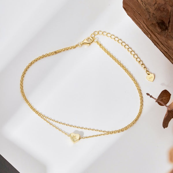 💛✨ Personalized Gold Heart Initial Anklet – "K" Charm ✨💛