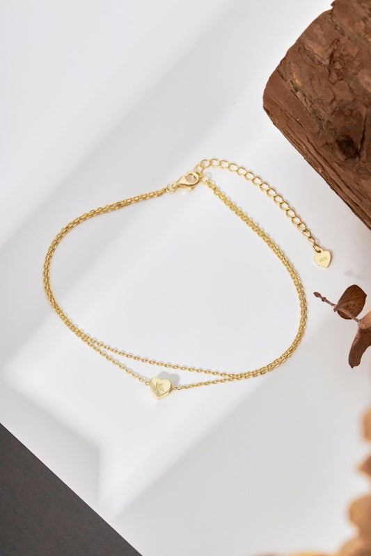 💛✨ Personalized Gold Heart Initial Anklet – "K" Charm ✨💛