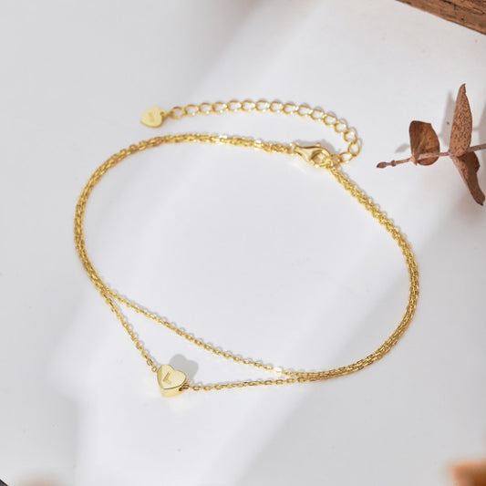 💛✨ Personalized Gold Heart Initial Anklet – "L" Charm ✨💛