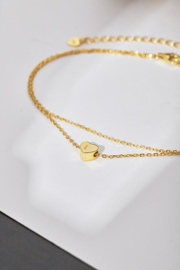 💛✨ Personalized Gold Heart Initial Anklet – "L" Charm ✨💛