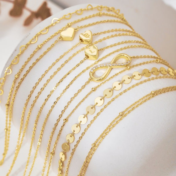 💛✨ Personalized Gold Heart Initial Anklet – "L" Charm ✨💛