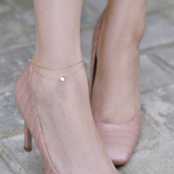 💛✨ Personalized Gold Heart Initial Anklet – "L" Charm ✨💛