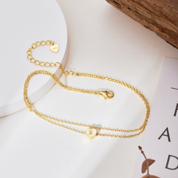 🌟✨ Gold Heart Initial Anklet – “X” Charm ✨🌟