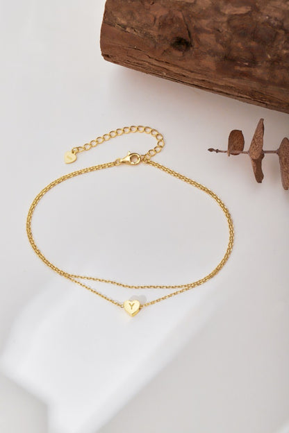 🌟✨ Gold Heart Initial Anklet – “Y” Charm ✨🌟
