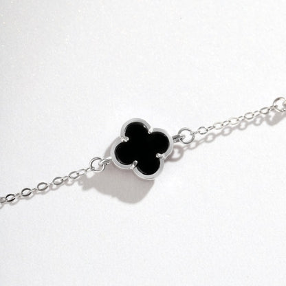 "Noir Fleur" Black Enamel Clover Bracelet in Sterling Silver ⚫