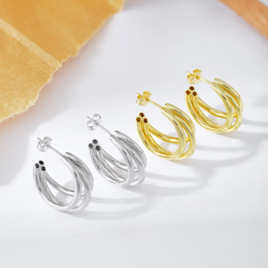 ✨ Triple Twist Silver Hoop Earrings – Bold. Chic. Timeless. 🤍