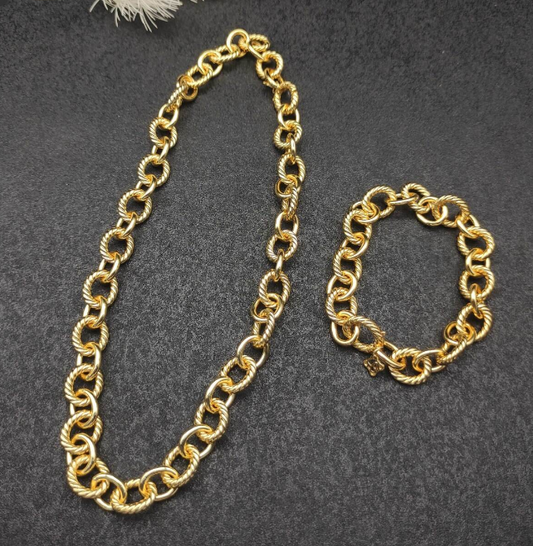 Trendy Chunky Rope Link Bracelet & Necklace Set – Gold, Silver, and Two-Tone Chains