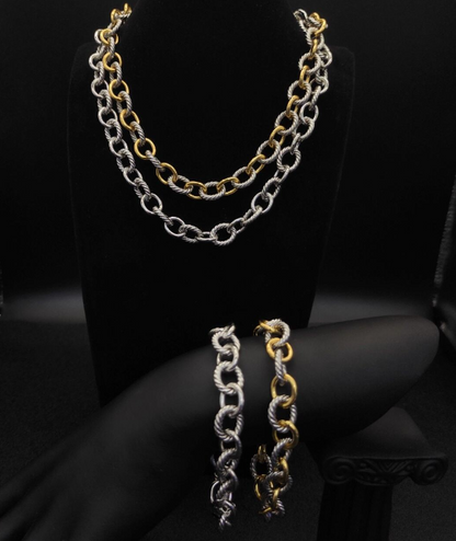Trendy Chunky Rope Link Bracelet & Necklace Set – Gold, Silver, and Two-Tone Chains