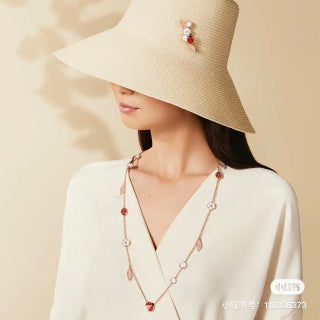 Rose Gold Clover & Oval Pendant Long Necklace – Elegant & Luxe- Inspired Jewelry