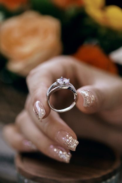 Radiant Halo Split Shank Moissanite Wedding Ring:  💍