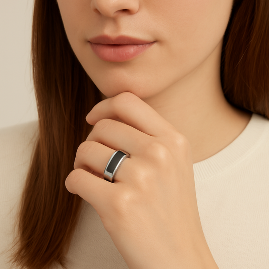 🖤✨ “H-Luxe” Leather Inlay Ring Collection