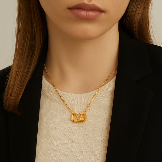 ✨💛 “Gilded Icon” V-Logo Necklace & Studs Set