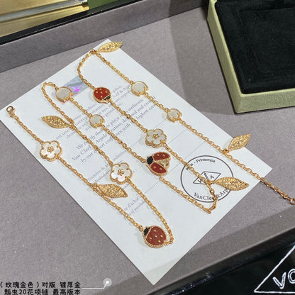 Rose Gold Clover & Oval Pendant Long Necklace – Elegant & Luxe- Inspired Jewelry