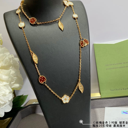 Rose Gold Clover & Oval Pendant Long Necklace – Elegant & Luxe- Inspired Jewelry
