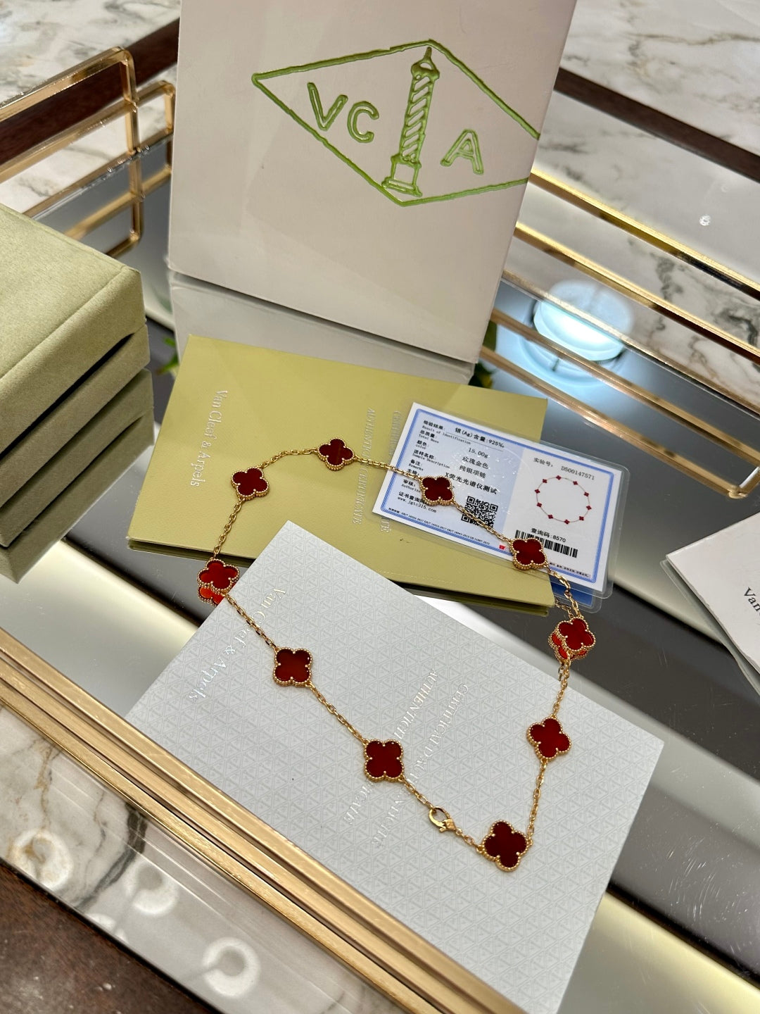 ❤️ Lux Red Clover Charm Necklace – Inspired by Van Cleef & Arpels ❤️
