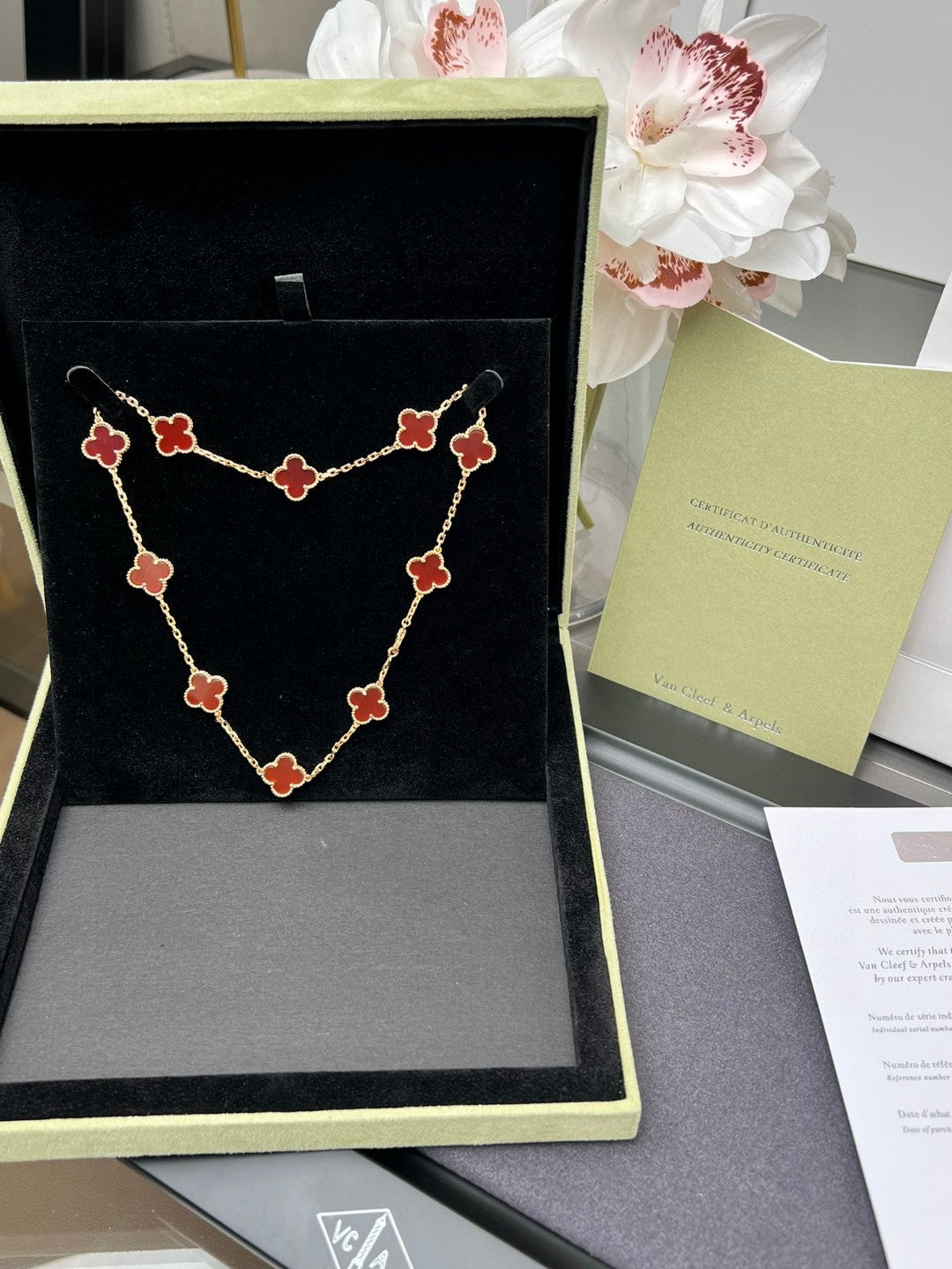 ❤️ Lux Red Clover Charm Necklace – Inspired by Van Cleef & Arpels ❤️