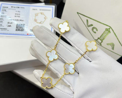 ✨ Golden Luxe Clover Bracelet – White Mother of Pearl Radiance 🍀